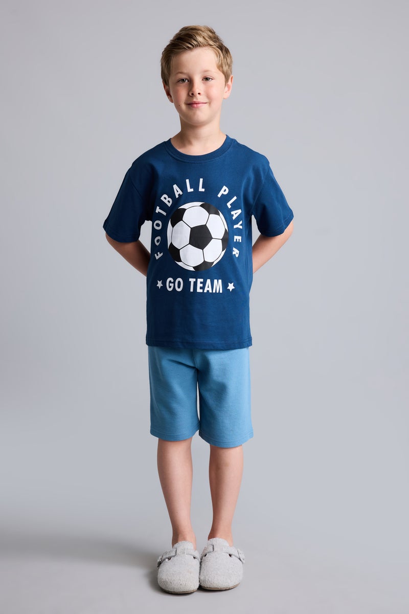 DeFacto Blue Boy 2 piece Regular Fit Printed Knitted Pyjamas Casual - Image 2