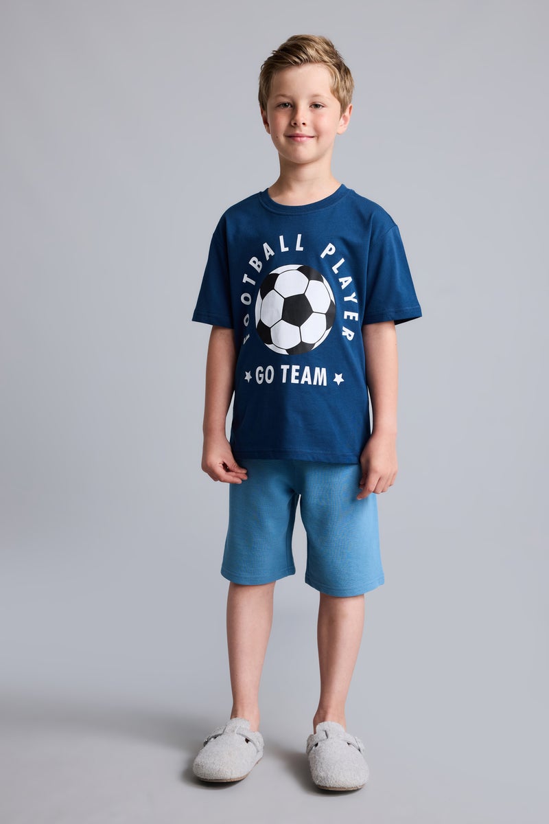 DeFacto Blue Boy 2 piece Regular Fit Printed Knitted Pyjamas Casual - Image 1