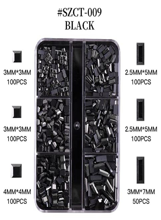 JERCLITY 450pcs Black Color Square Rectangle Flatback Nail Rhinestones for Crafts 4 Mixed Sizes Square Glass Gems Crystals Jewels for Nail Art With Picking Rhinestones Pen (Width:3.0mm-7.0mm) - Image 2
