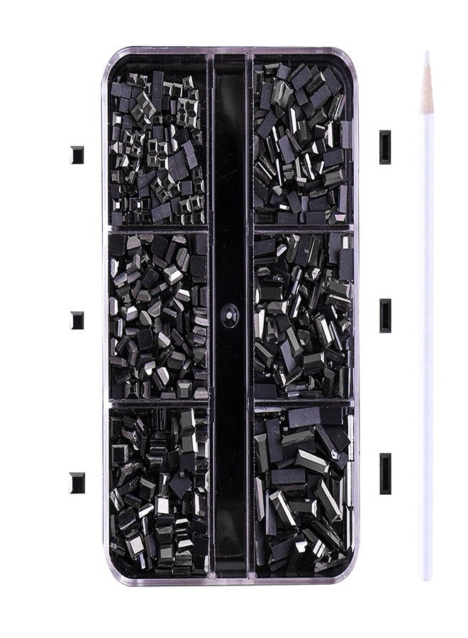 JERCLITY 450pcs Black Color Square Rectangle Flatback Nail Rhinestones for Crafts 4 Mixed Sizes Square Glass Gems Crystals Jewels for Nail Art With Picking Rhinestones Pen (Width:3.0mm-7.0mm) - Image 1
