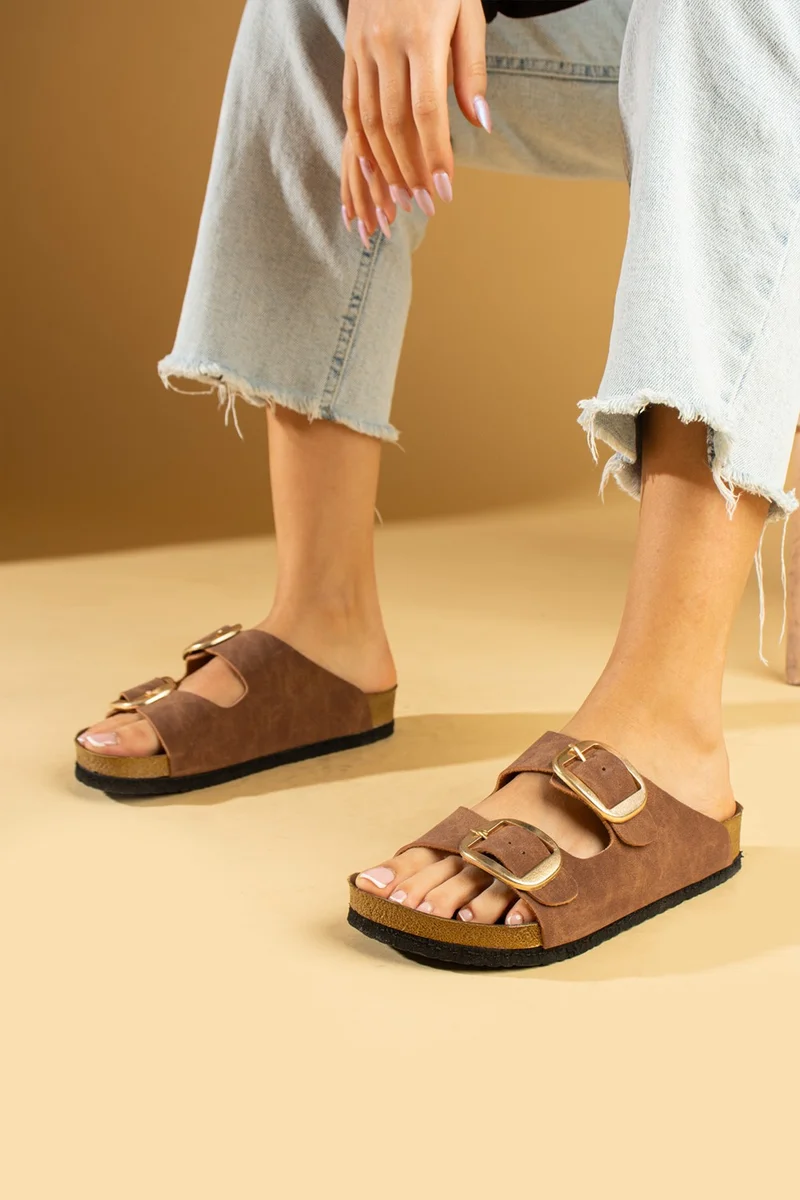 Pembe Potin Pink Potin Comfortable Sole Double Gold Buckle Women's Slippers 65-81-24