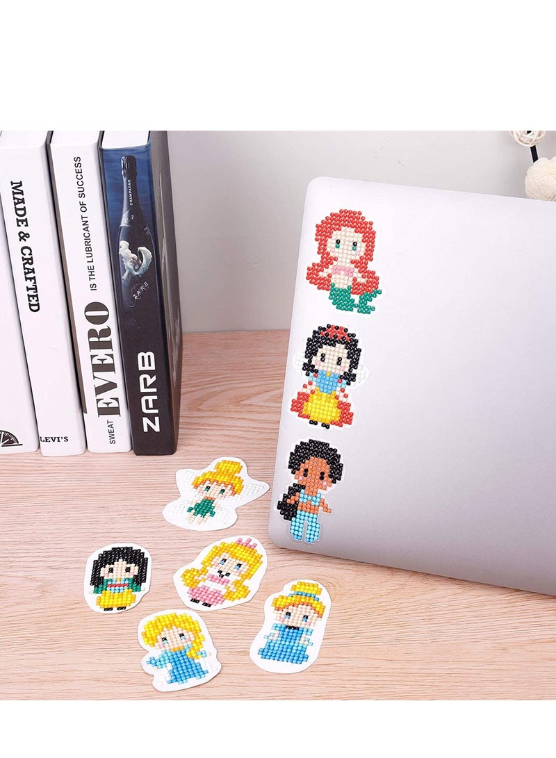 SYOSI 5D DIY Diamond Painting Stickers Kits for Kids,  Princess Theme Stick Paint with Diamonds by Number Kit Easy to DIY, Shine Sparkle Stickers DIY Handmade Art Craft, 8pcs Princess Stickers - Image 4