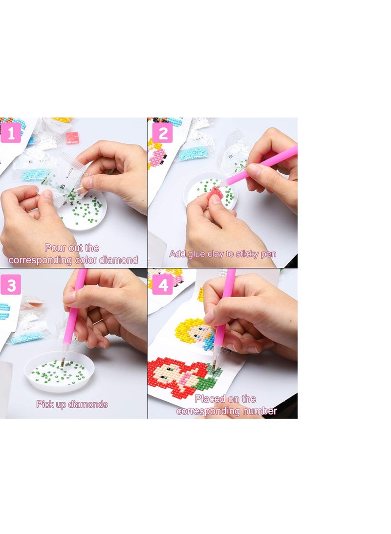 SYOSI 5D DIY Diamond Painting Stickers Kits for Kids,  Princess Theme Stick Paint with Diamonds by Number Kit Easy to DIY, Shine Sparkle Stickers DIY Handmade Art Craft, 8pcs Princess Stickers - Image 3
