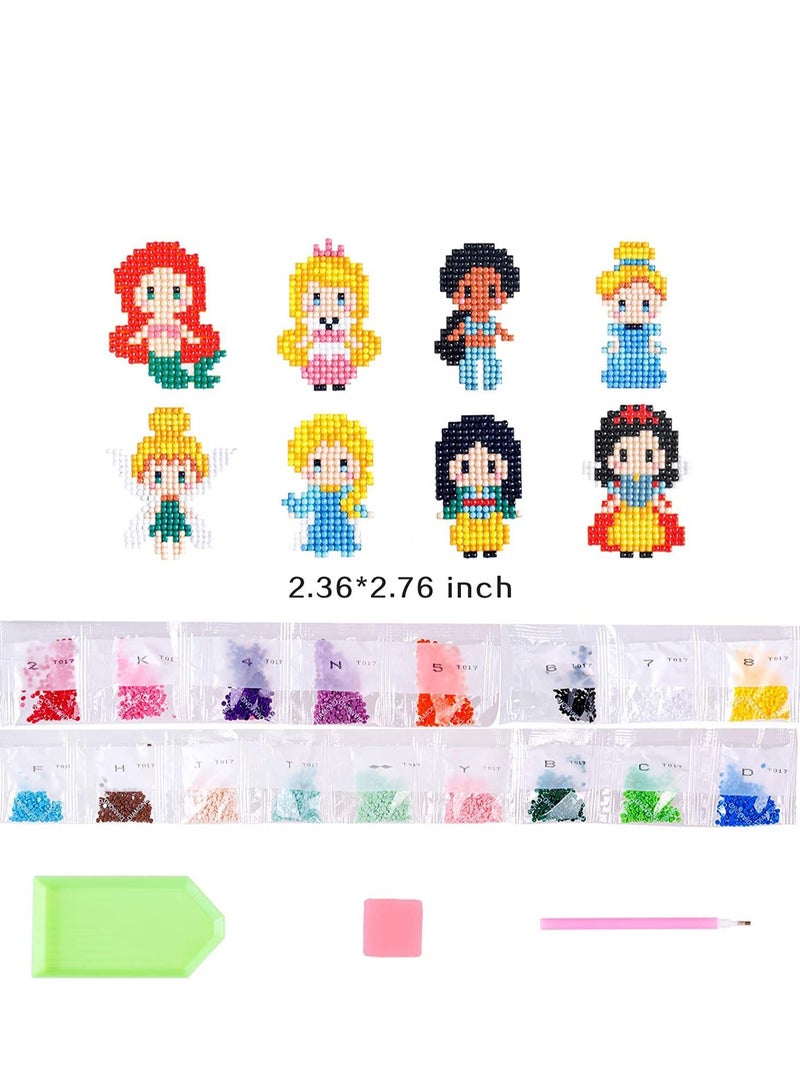 SYOSI 5D DIY Diamond Painting Stickers Kits for Kids,  Princess Theme Stick Paint with Diamonds by Number Kit Easy to DIY, Shine Sparkle Stickers DIY Handmade Art Craft, 8pcs Princess Stickers - Image 5