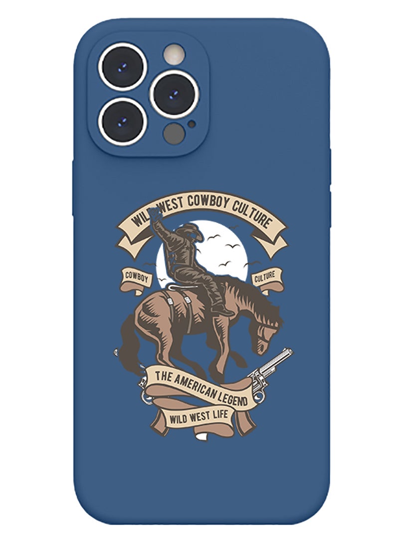 Theodor Protective Slim Fit Case Liquid Silicone Cover with Full Body Protection Anti-Scratch Shockproof Case For iPhone 14 Pro Max Blue  - Wild west cowboy culture copy - Image 1