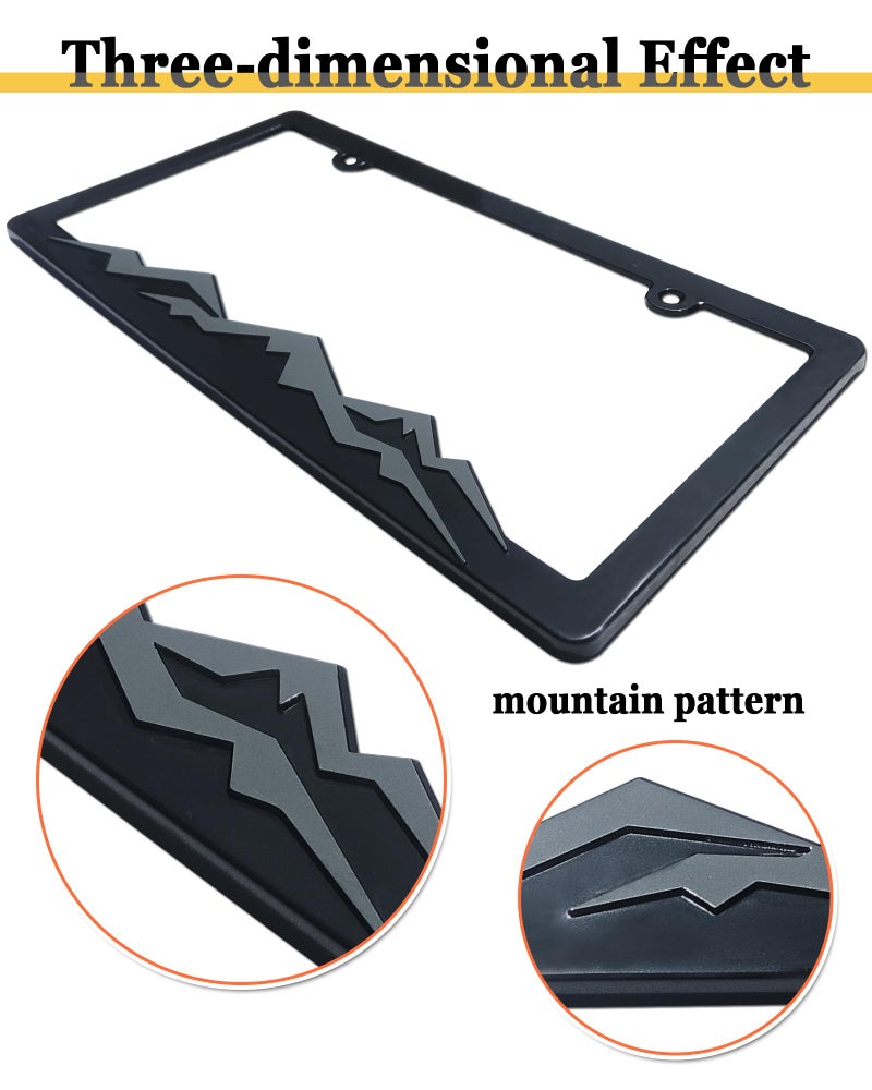 BGGTMO Mountain License Plate Frames- Gray on Black Mountain Raised, Plastic Car Tag Holder Bracket with Screws Caps, 2 Packs 2 Hole with Mountain Vinyl Sticker - Image 3
