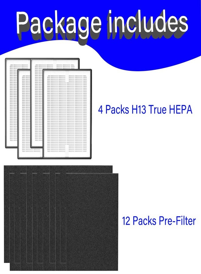 HOMFILBIT LV-H126 Replacement Filter for LEVOIT LV-H126 Air Purifier, 3-Stage Filtration System, 4 Pack H13 True HEPA with High-Efficiency Activated Carbon, 12 Extra Pre-Filters, LV-H126-RF, Black - Image 4