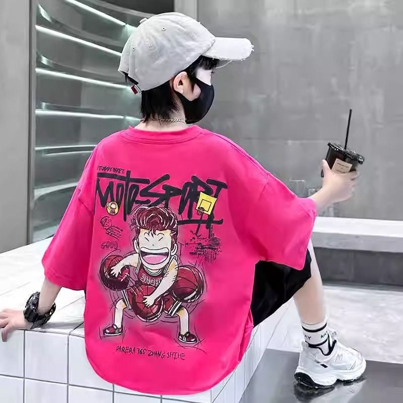 Boys' Summer Short-sleeved Cotton T-shirt 2025 New Children's Students Handsome Fried Street Middle and Big Children's Summer Top Trendy - Image 4
