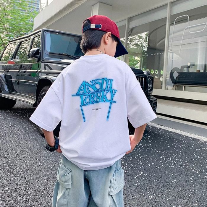 Boys' Summer Short-sleeved Cotton T-shirt 2025 New Children's Students Handsome Fried Street Middle and Big Children's Summer Top Trendy - Image 1