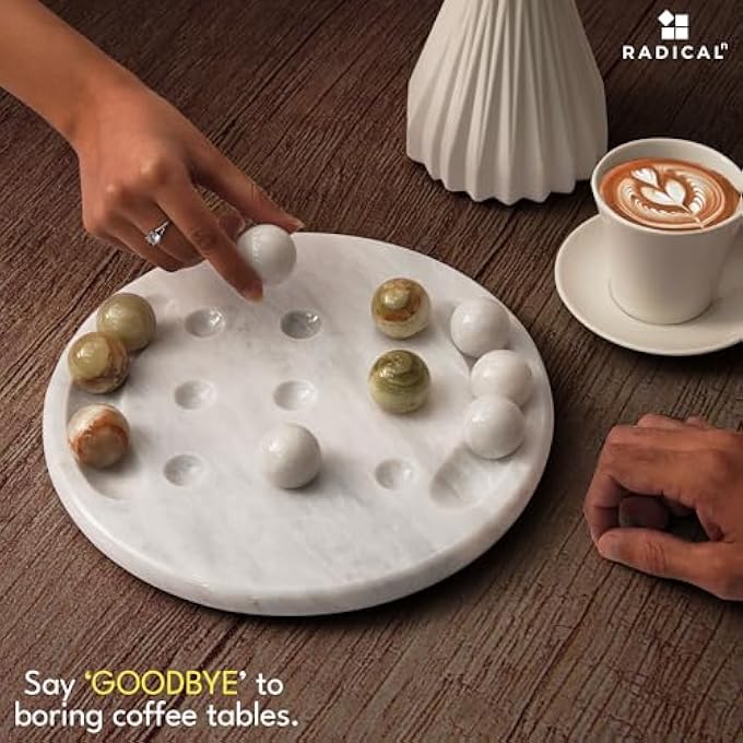 RADICALn Marble Tic Tac Toe 10 White  Green  Handmade Game for Adults Modern Home Dcor  Centerpiece Table Decoration - Image 5