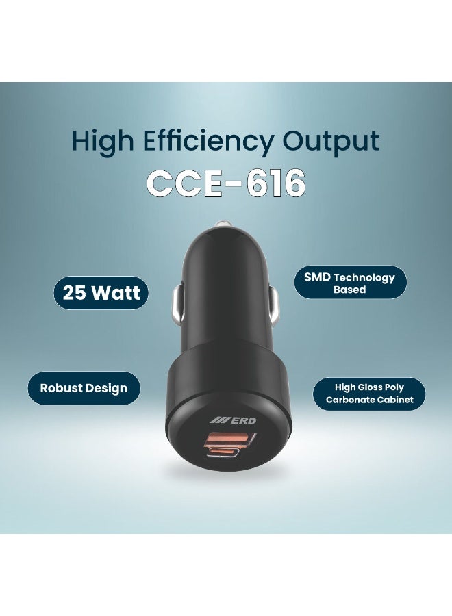 ERD 25W Car Charger Fast Charging Dual Port USB A & C Car Plug Adapter Compact Black Glossy Design Compatible With iPhone 16 15 14 13 12 11 iPad Pro mini 6 Samsung S24 S23 S22 Xiaomi Airpods 4 Apple Watch S10  arabic - Image 3