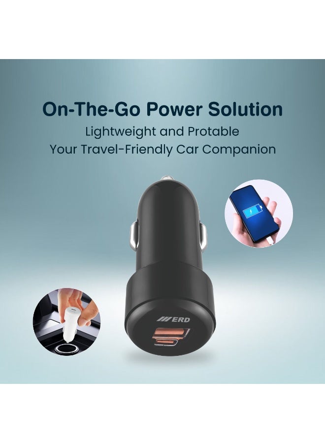 ERD 25W Car Charger Fast Charging Dual Port USB A & C Car Plug Adapter Compact Black Glossy Design Compatible With iPhone 16 15 14 13 12 11 iPad Pro mini 6 Samsung S24 S23 S22 Xiaomi Airpods 4 Apple Watch S10  arabic - Image 5