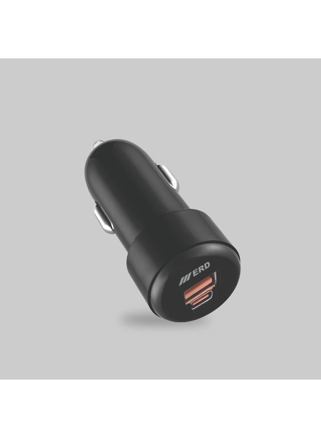 ERD 25W Car Charger Fast Charging Dual Port USB A & C Car Plug Adapter Compact Black Glossy Design Compatible With iPhone 16 15 14 13 12 11 iPad Pro mini 6 Samsung S24 S23 S22 Xiaomi Airpods 4 Apple Watch S10  arabic - Image 2