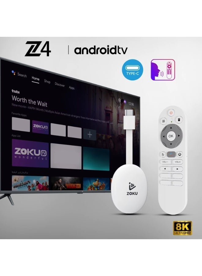 ZOKU Z4 Android TV Stick 16.0 | 2GB RAM 16GB ROM | Allwinner H618 Quad-Core | 4K Ultra HD HDR10+ Streaming | WiFi 6 Dual Band | Bluetooth 5.4 Voice Remote | Google Assistant & Chromecast Built-in | AV1 Dolby Audio | Smart TV Dongle with USB-C Power | Supports YouTube Netflix Prime Video Disney+ - Image 3