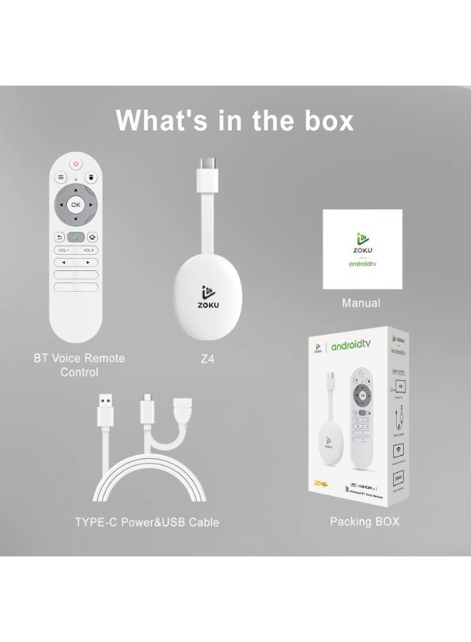ZOKU Z4 Android TV Stick 16.0 | 2GB RAM 16GB ROM | Allwinner H618 Quad-Core | 4K Ultra HD HDR10+ Streaming | WiFi 6 Dual Band | Bluetooth 5.4 Voice Remote | Google Assistant & Chromecast Built-in | AV1 Dolby Audio | Smart TV Dongle with USB-C Power | Supports YouTube Netflix Prime Video Disney+ - Image 5