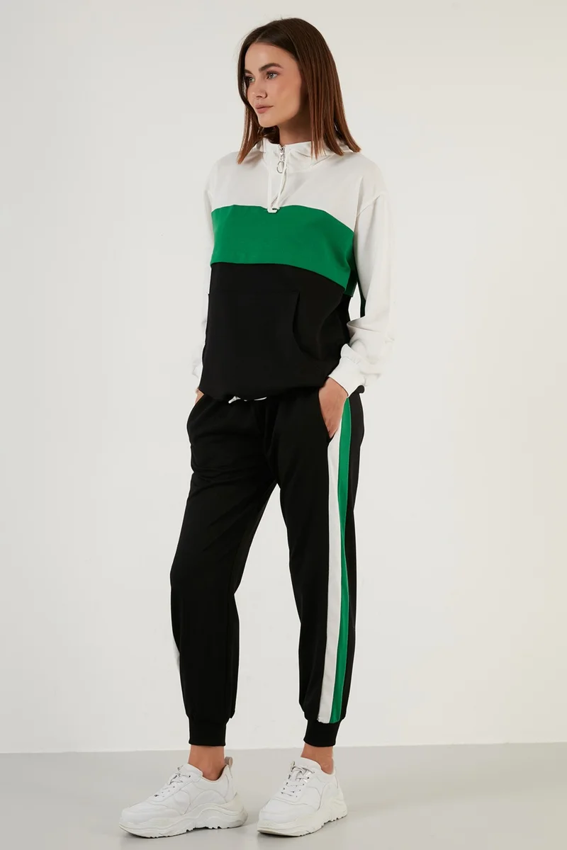 ليلا Color Block Hooded Sports Suit with Pockets Women's Set 5863835