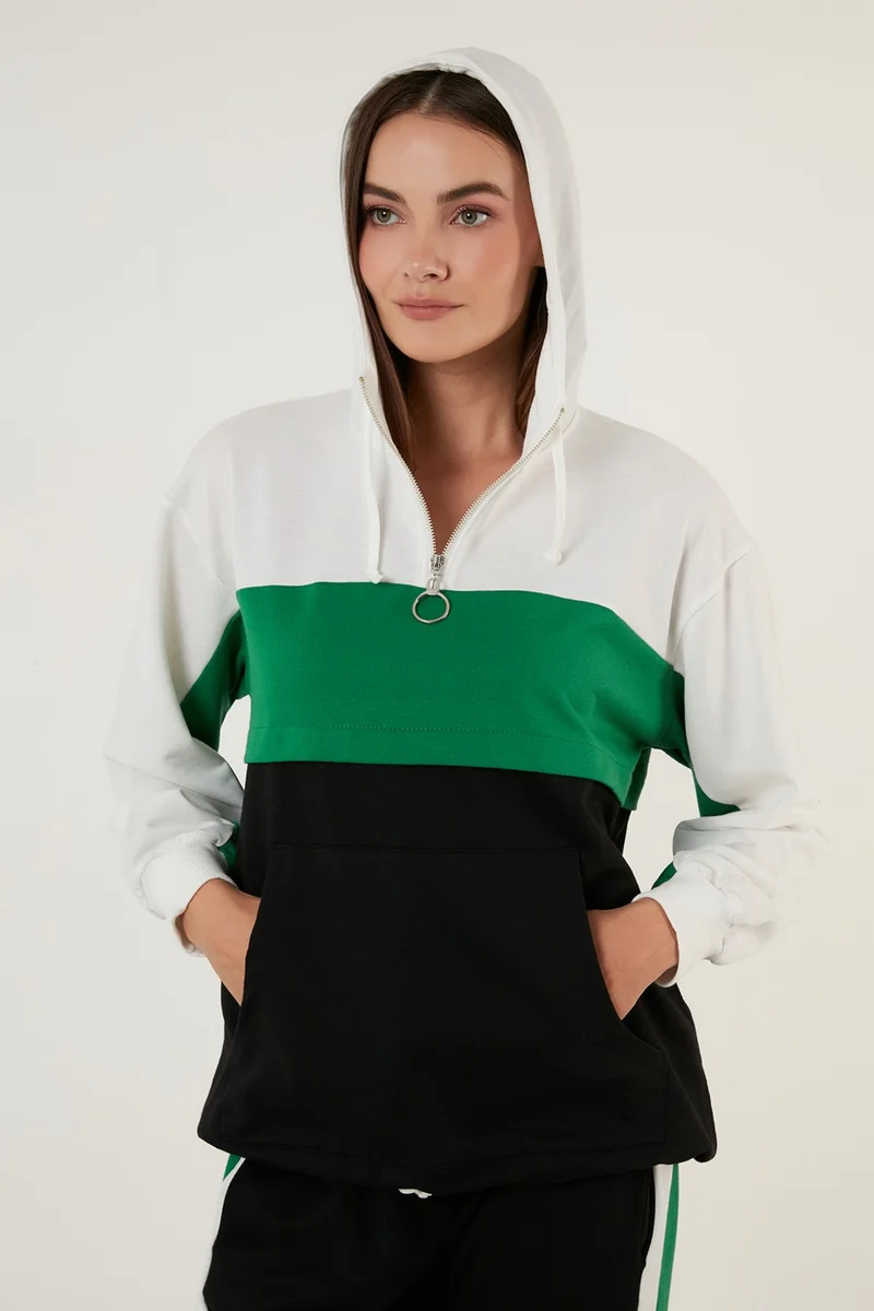 ليلا Color Block Hooded Sports Suit with Pockets Women's Set 5863835