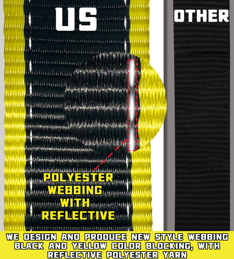 KJE Heavy Duty Car Trailer Tie Down Straps with Reflective - (4) 2" x 10' Ratchet Straps with Snap Hooks, (4) Axle Straps 2" x 36'' - 10,000lbs Break Strength - Use for Car, Truck, UTV Transport - Image 2