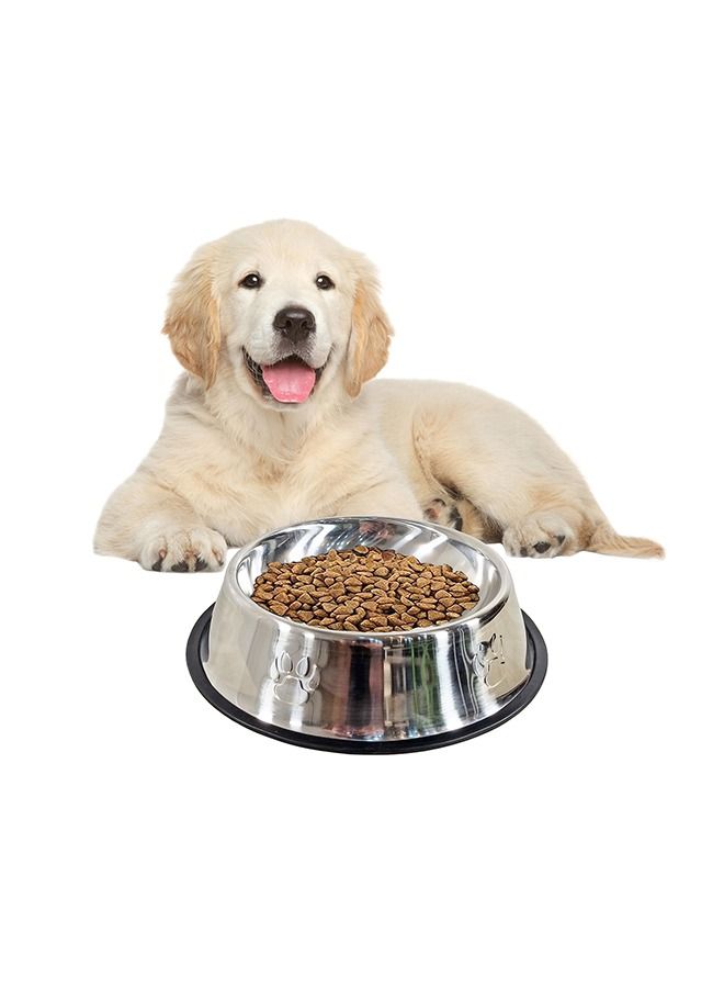 MAJIBAO Food Feeder For Dog in Stainless Steel Round Bowls, Strong SS Material, Medium Size Bowl, Rubber or Silicon Grip for No Sliding, Bowl Internal Diameter 19 Cm  - Image 1