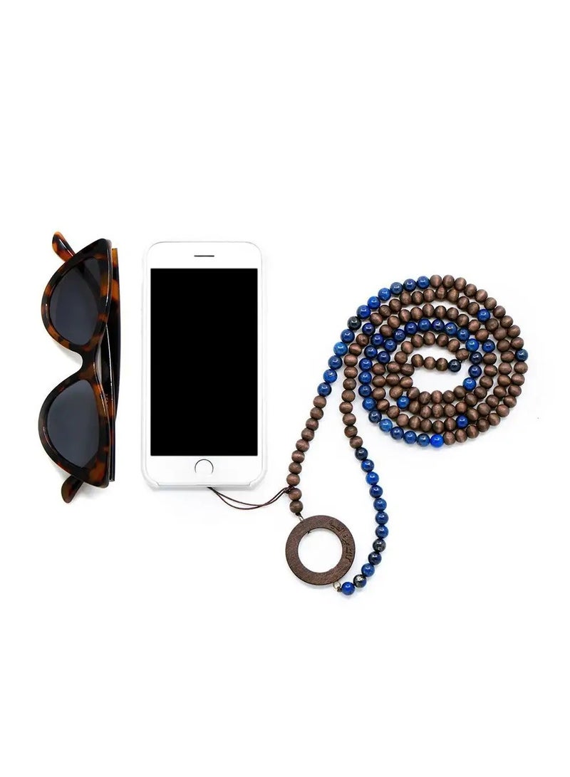 أم أم أيه من معدن الإنسان حامل للهاتف والنظارة  من الخرز الخشبي وأحجار اللازورد - Image 1