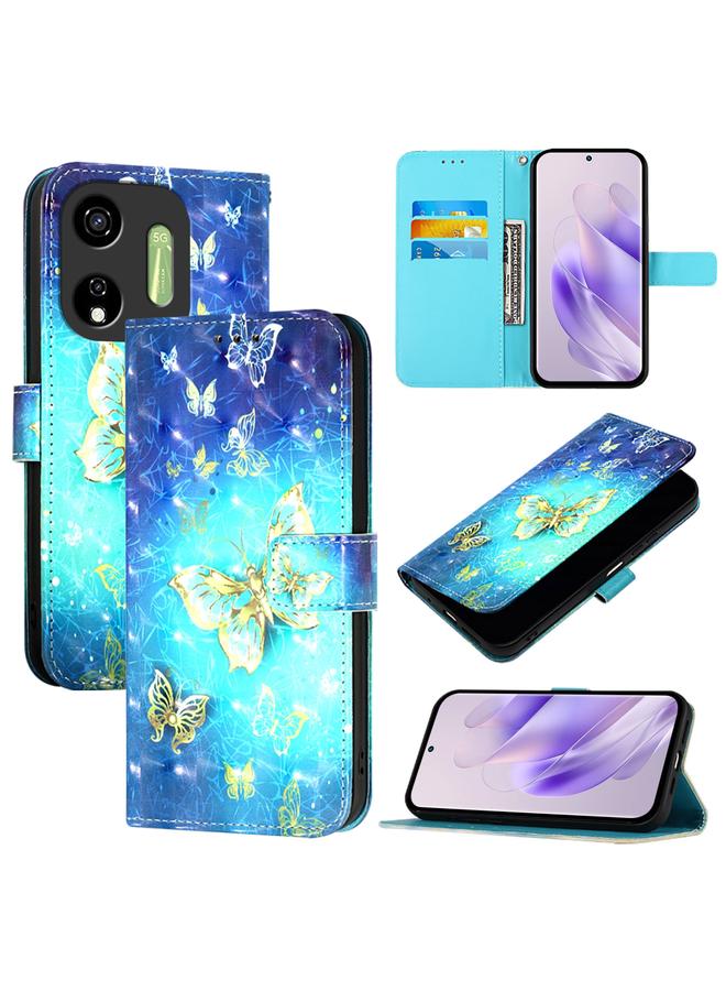 For Itel P55 5G 3D Painting Horizontal Flip Leather Phone Case(Golden Butterfly)