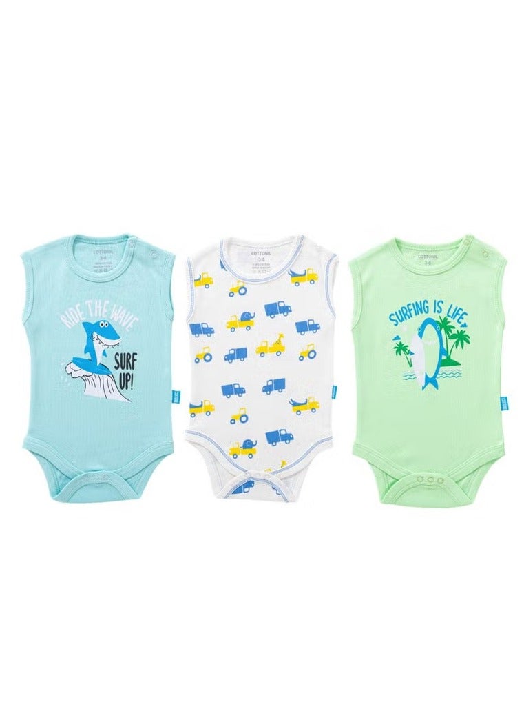 COTTONIL Baby Boys Cut Printed Onesies "With Snap Closure" - Bundle of 3 Onesies  - Image 1