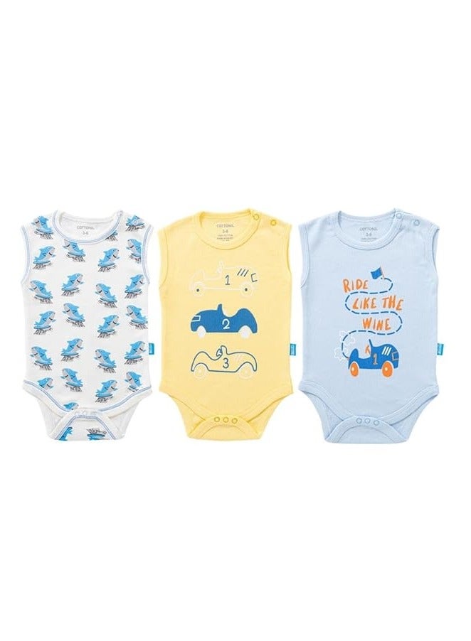 COTTONIL Baby Boys Cut Printed Onesies "With Snap Closure" - Bundle of 3 Onesies  - Image 2