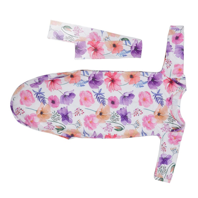 Baby Knotted Nightgown Breathable Soft Comfortable Infant Sleeping Gown with Hair Band Rose Watercolor Flowers - Image 4
