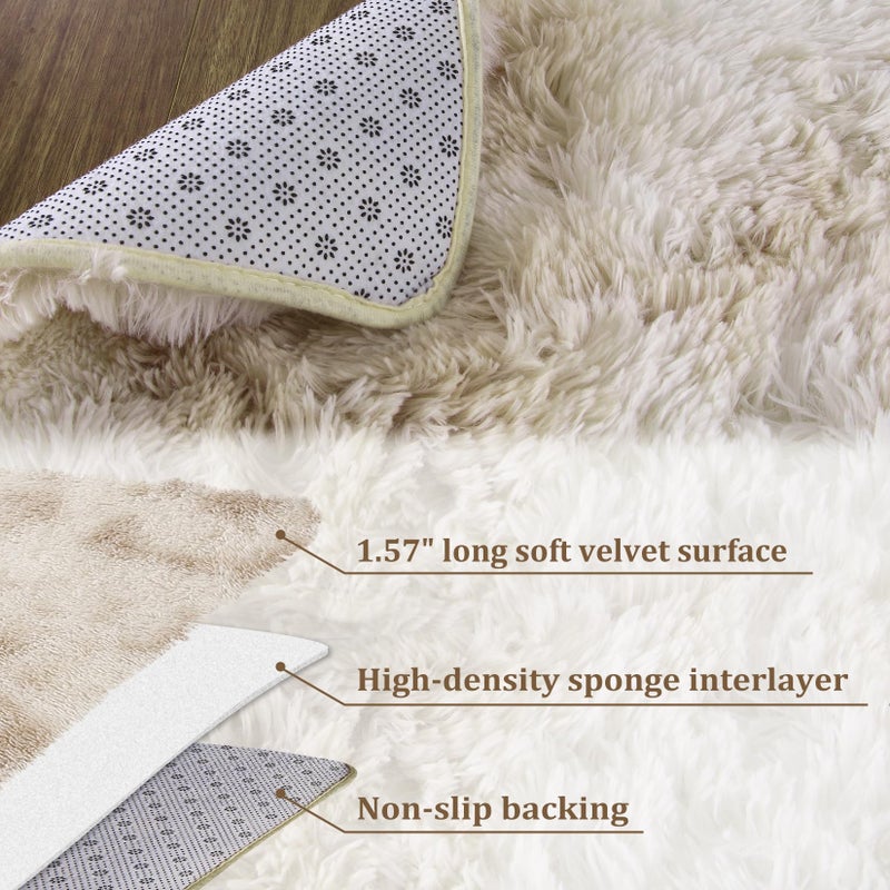 CAROMIO 9x12 Fluffy Area Rugs for Living Room Modern Plush and Thick Faux Fur Shag Rug Non-Slip Tie Dye Carpet for Bedroom, Fuzzy Shaggy Rugs for Kids Nursery Dorm, Beige Taupe - Image 3