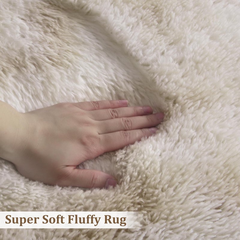 CAROMIO 9x12 Fluffy Area Rugs for Living Room Modern Plush and Thick Faux Fur Shag Rug Non-Slip Tie Dye Carpet for Bedroom, Fuzzy Shaggy Rugs for Kids Nursery Dorm, Beige Taupe - Image 4