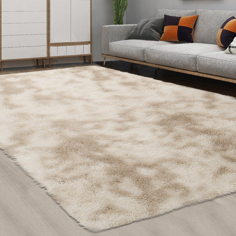 CAROMIO 9x12 Fluffy Area Rugs for Living Room Modern Plush and Thick Faux Fur Shag Rug Non-Slip Tie Dye Carpet for Bedroom, Fuzzy Shaggy Rugs for Kids Nursery Dorm, Beige Taupe - Image 1