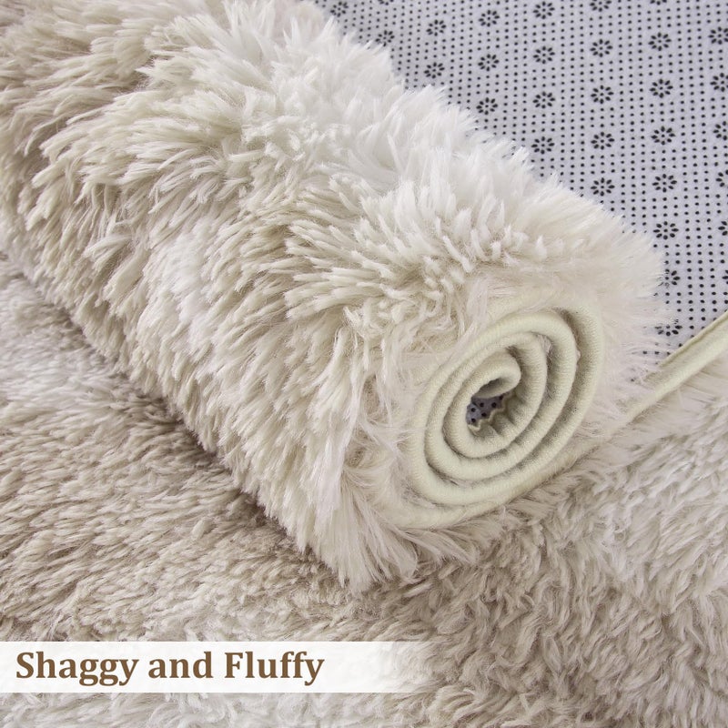 CAROMIO 9x12 Fluffy Area Rugs for Living Room Modern Plush and Thick Faux Fur Shag Rug Non-Slip Tie Dye Carpet for Bedroom, Fuzzy Shaggy Rugs for Kids Nursery Dorm, Beige Taupe - Image 5