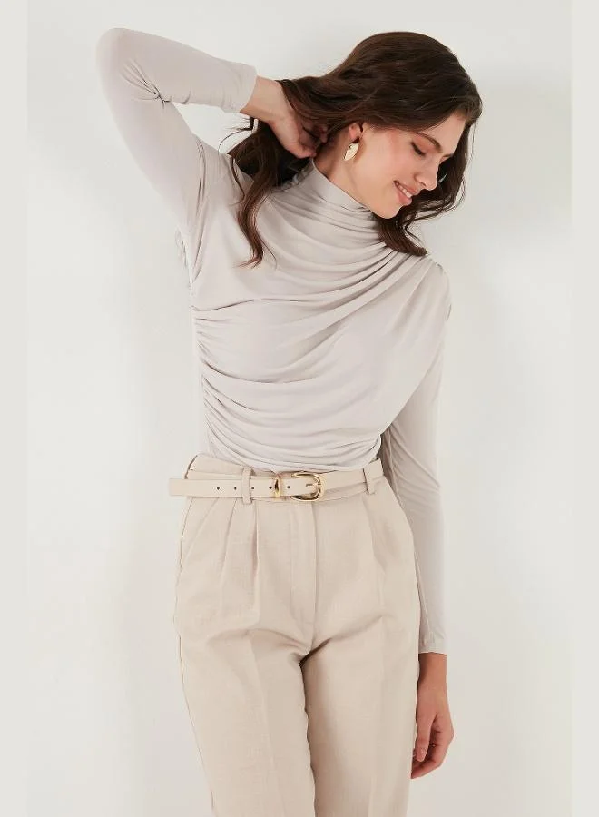 Lela Lela Stretch Gather Detail Slim Fit Stand Collar Blouse Women's BLOUSE 669925