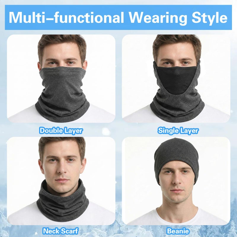 Cuffbow 2 Pack Winter Neck Gaiter Warmer for Men Women Dual-layer Breathable Thermal Neck Warmer Cover Windproof Face Cover Fleece Face Mask Scarf for Cold Weather Sport Outdoorwork Motorcycle Cycling - Image 4