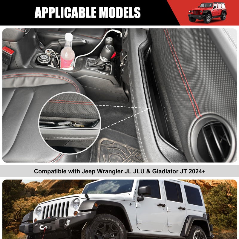 Utiiy Grab Bar Tray for 2024 2025 Jeep Wrangler JL JLU 4XE/Gladiator JT Storage Bin Handle Organizer Grab Handle Box Passenger Side Grabtray for Wrangler&Gladiator Accessories(24+ Grab Bar Tray) - Image 3