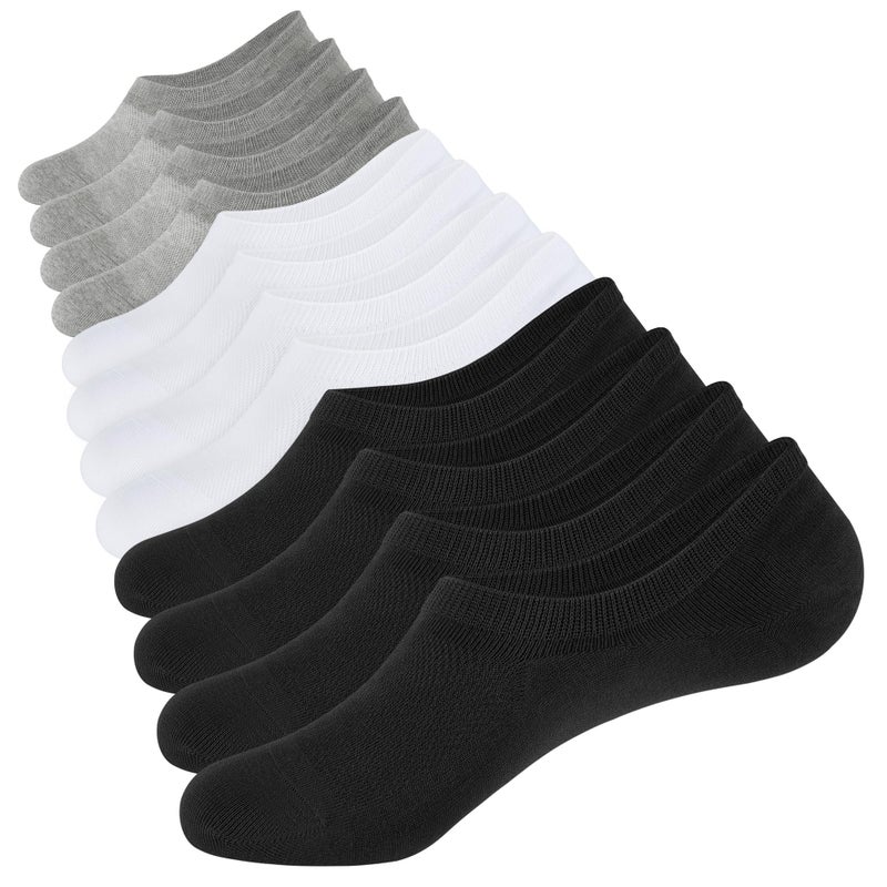 CLOSEMATE Mens No Show Socks Cotton Thin High Elasticity Low Cut Ankle Socks with Non Slip Grips 6 Pairs (2Black2White2Grey, Size L)