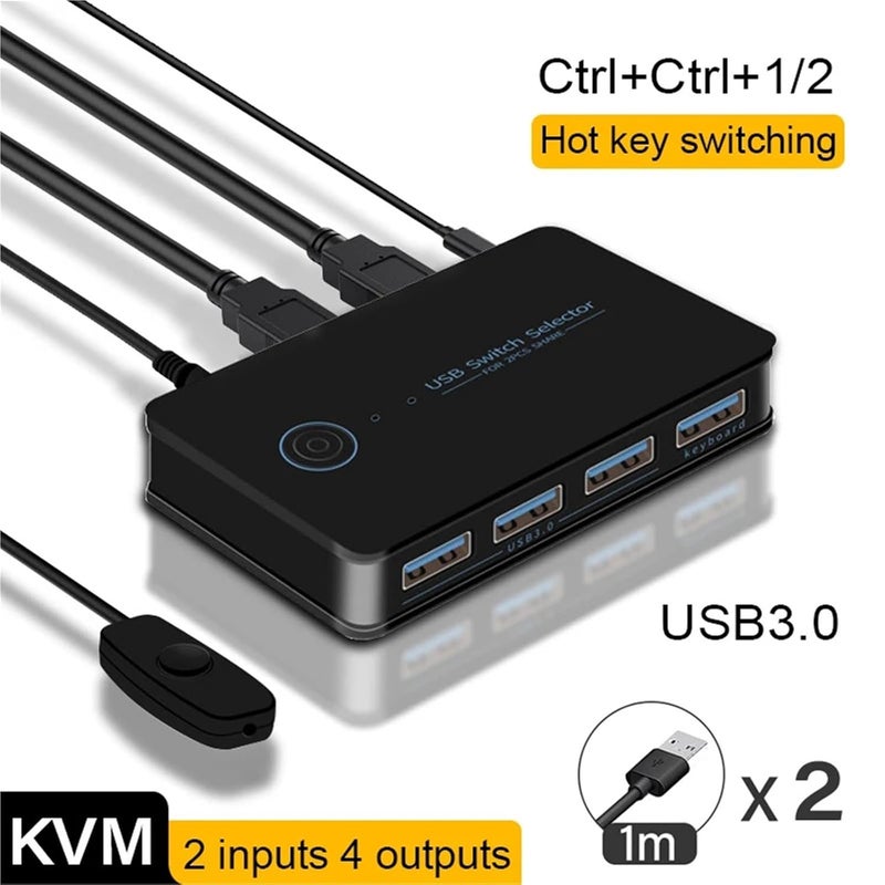 Hot Key USB 3 0 KVM Switch 2 In 4 Out Hub For Keyboard Mouse Printer Sharing - Image 3