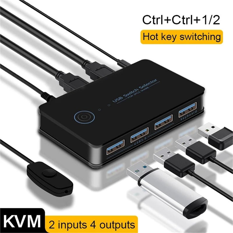 Hot Key USB 3 0 KVM Switch 2 In 4 Out Hub For Keyboard Mouse Printer Sharing - Image 4