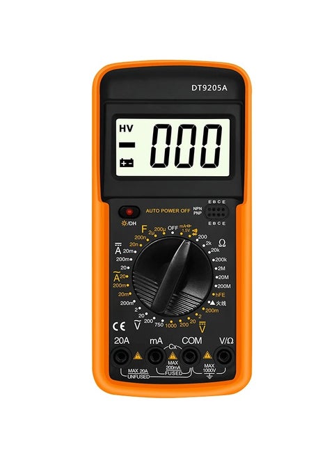 جهاز قياس رقمي متعدد الوظائف DT9205A بشاشة LCD كبيرة – لقياس الفولت، التيار، المقاومة، والاختبارات الإلكترونية بدقة عالية