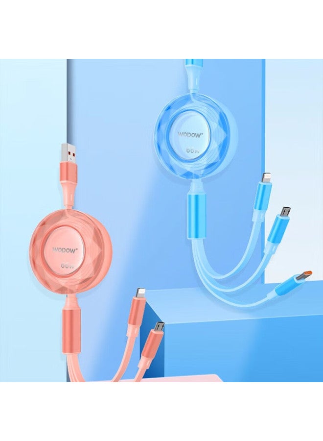 Wopow Lc012 Super Fast Charging Bidirectional Retractable Three-in Data Cable, Adjustable Stretching Fast Charging Cord, Pink, 1.2 Meters - Image 3