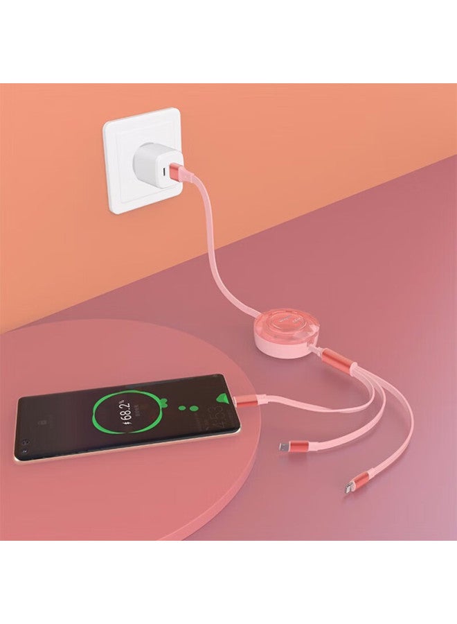 Wopow Lc012 Super Fast Charging Bidirectional Retractable Three-in Data Cable, Adjustable Stretching Fast Charging Cord, Pink, 1.2 Meters - Image 2