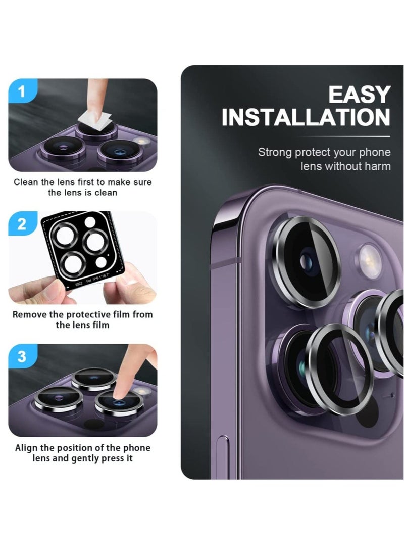 vesus Camera Lens Protector for iPhone 14 Pro/14 Pro Max, Anti-Scratch HD Tempered Glass Metal Ring Camera Screen Protector, Easy Installation Lens Protective Cover Film for iPhone14 Pro/14 Pro Max - Image 5