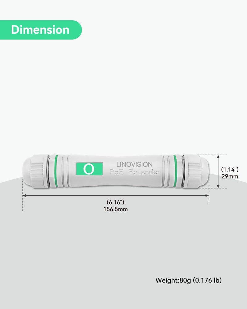 LINOVISION موسع PoE خارجي جيجابت من ، مكرر إيثرنت PoE مقاوم للماء، يوسع مسافة PoE وإيثرنت إضافية بمقدار 100 متر لكاميرات IP وهواتف VoIP ونقاط الوصول اللاسلكية - Image 5