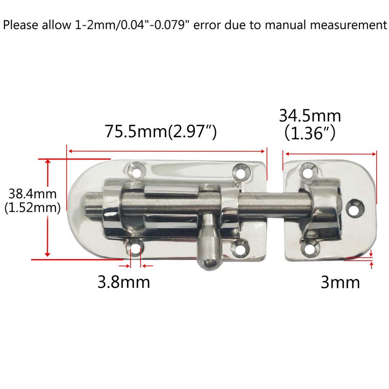 NRC&XRC Marine 316 Stainless Steel Heavy Duty 4-1/3" Long Locker Latch Slide Barrel Bolt for Marine Boat Window/Door/Hatch - Image 2