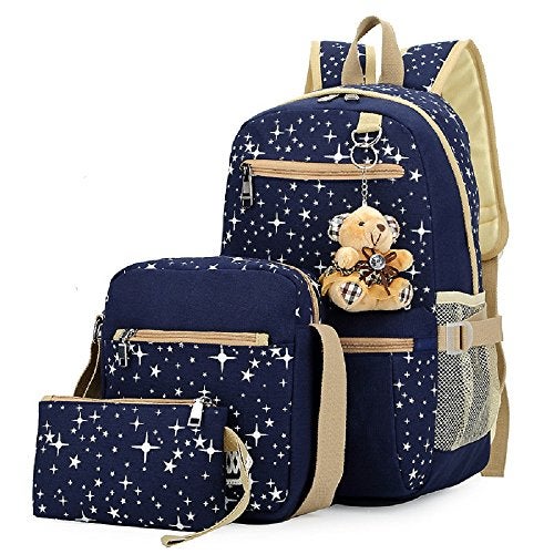 Bansusu Star Print Girls Backpacks Set for School, School Bags Bookbags for Teenage Girls, with Crossbody Bag, 3 Pieces - Image 1