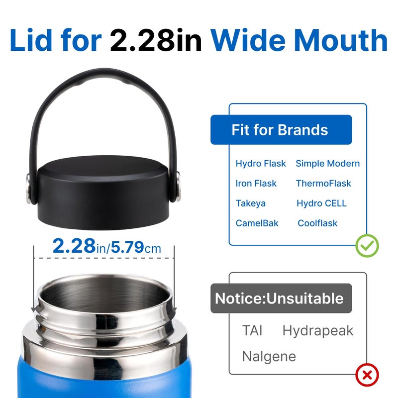Prurex Lid for Hydro Flask12 16 18 20 32 40 64oz Wide Mouth Bottle, Replacement lid for Thermoflask,Iron Flask,Takeya and More 2.28"Wide Mouth Bottles (1 Packï¼‰ - Image 5