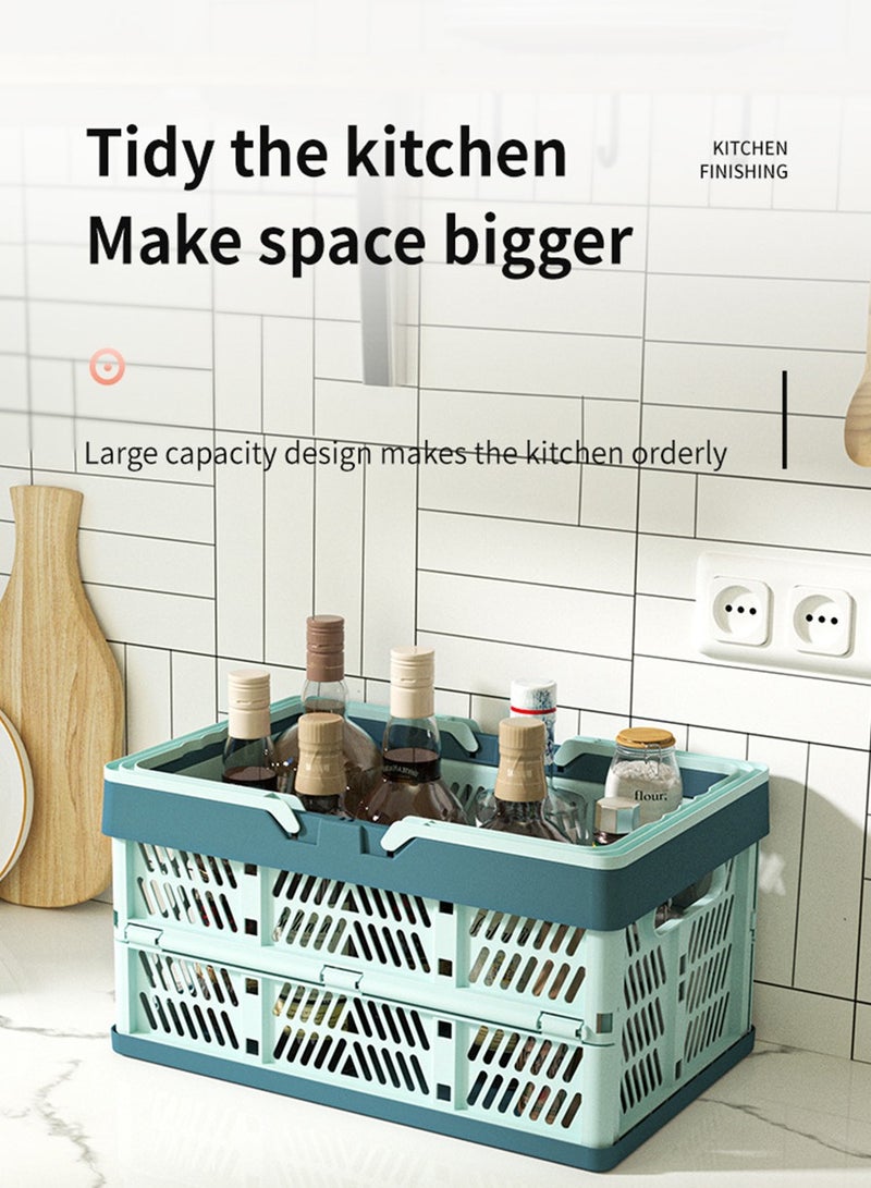 بيروي 25 سم * 38 سم * 20 سم سلة تخزين بلاستيكية قابلة للطي، سلة تخزين منزلية محمولة قابلة للتكديس، مناسبة لتخزين الخضروات والفواكه والبقالة والألعاب وغيرها - Image 3