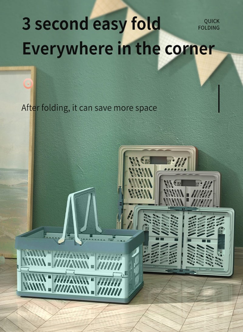 بيروي 25 سم * 38 سم * 20 سم سلة تخزين بلاستيكية قابلة للطي، سلة تخزين منزلية محمولة قابلة للتكديس، مناسبة لتخزين الخضروات والفواكه والبقالة والألعاب وغيرها - Image 4