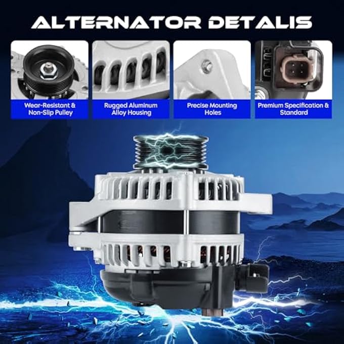 SEHNSUCHT Alternator Replacement New Fit for Honda Odyssey 2011-2013 3.5L, for Honda Pilot 2012-2015 3.5L, for Honda Ridgeline 2012-2014 3.5L, Automotive Replacement Alternators for 104210-1240 9764219-124 - Image 2