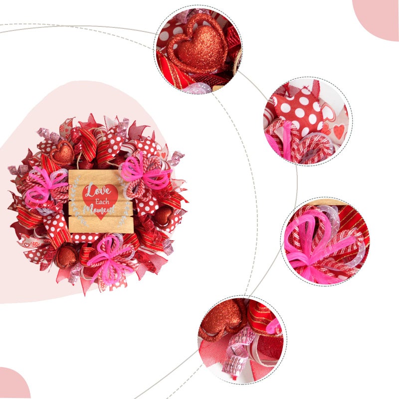 Bibelot 20 Inch Valentines Day Mesh Wreath, Red Pink Mesh Wreath with Ribbon Berry, Valentine's Day Wreaths for Wedding Anniversary Indoor Outdoor Decor - Image 3